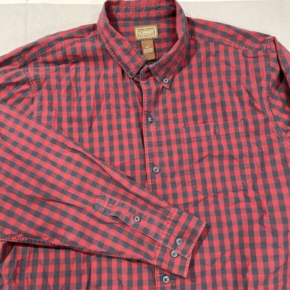CE Schmidt Shirt Men‎ XLT Red Plaid Button Down Relaxed Work Casual Western Farm - Picture 1 of 4